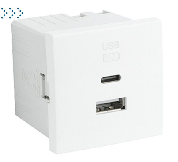 ДВОЙНОЕ ЗАРЯДНОЕ УСТРОЙСТВО USB ТИП A И ТИП C 2 МОД. БЕЛЫЙ (45381 SBR)